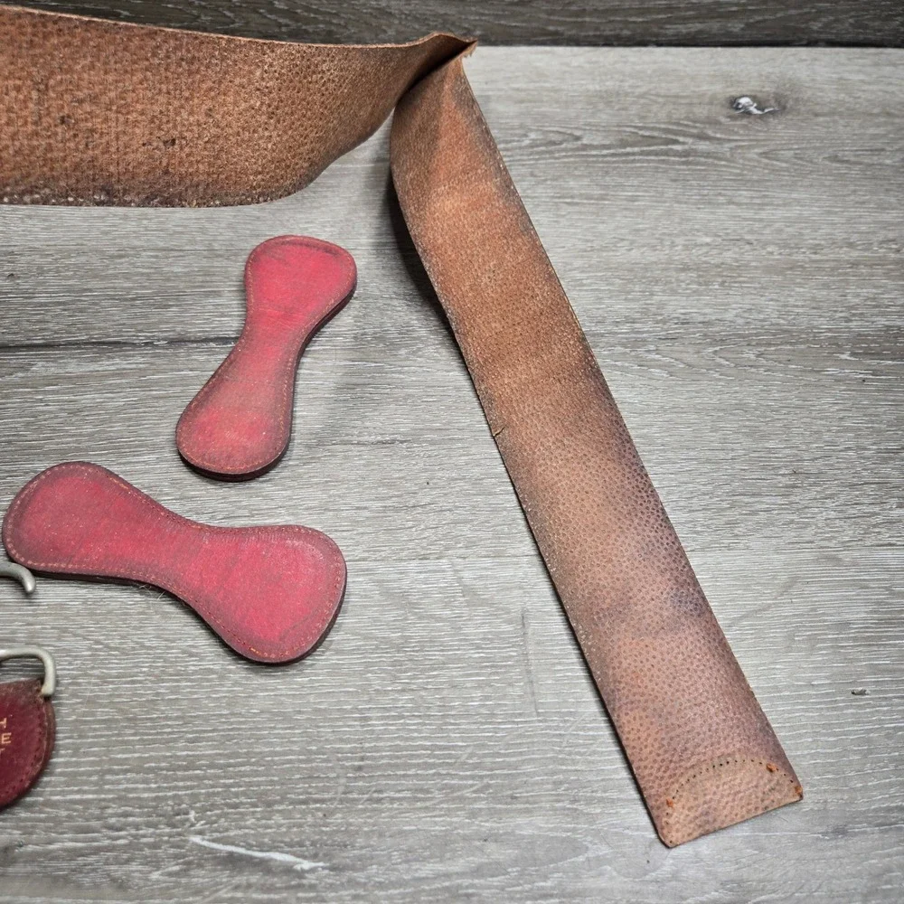Vintage Newshell Leather Straight Razor Strop Velvet Touch Cut For Parts Repair